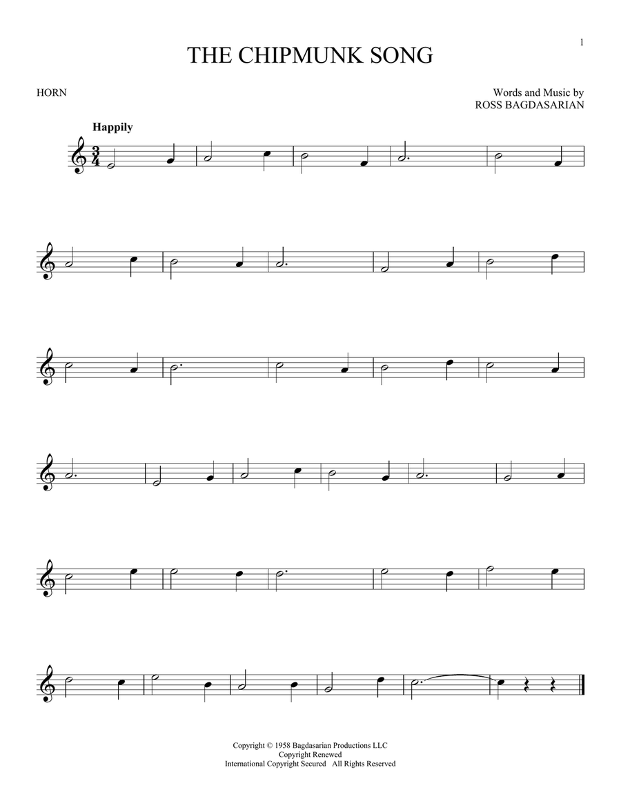 The Chipmunk Song Horn Solo scores gallery preview page 1