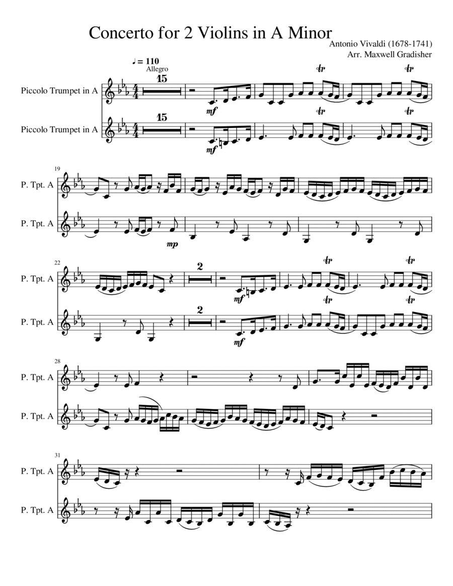Concerto for Two Violins in A Minor Trumpet Duet scores gallery preview page 1