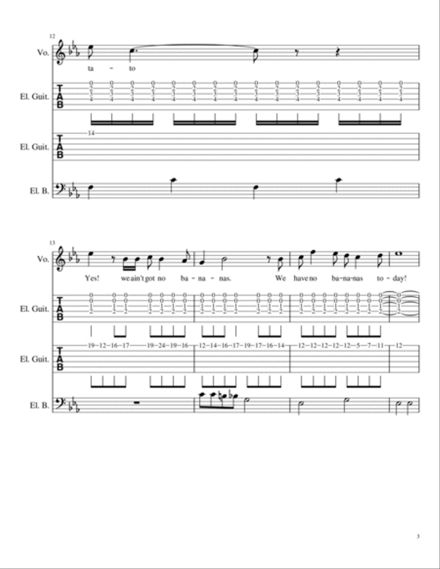 Yes! We Have No Bananas Bass Guitar scores gallery preview page 3