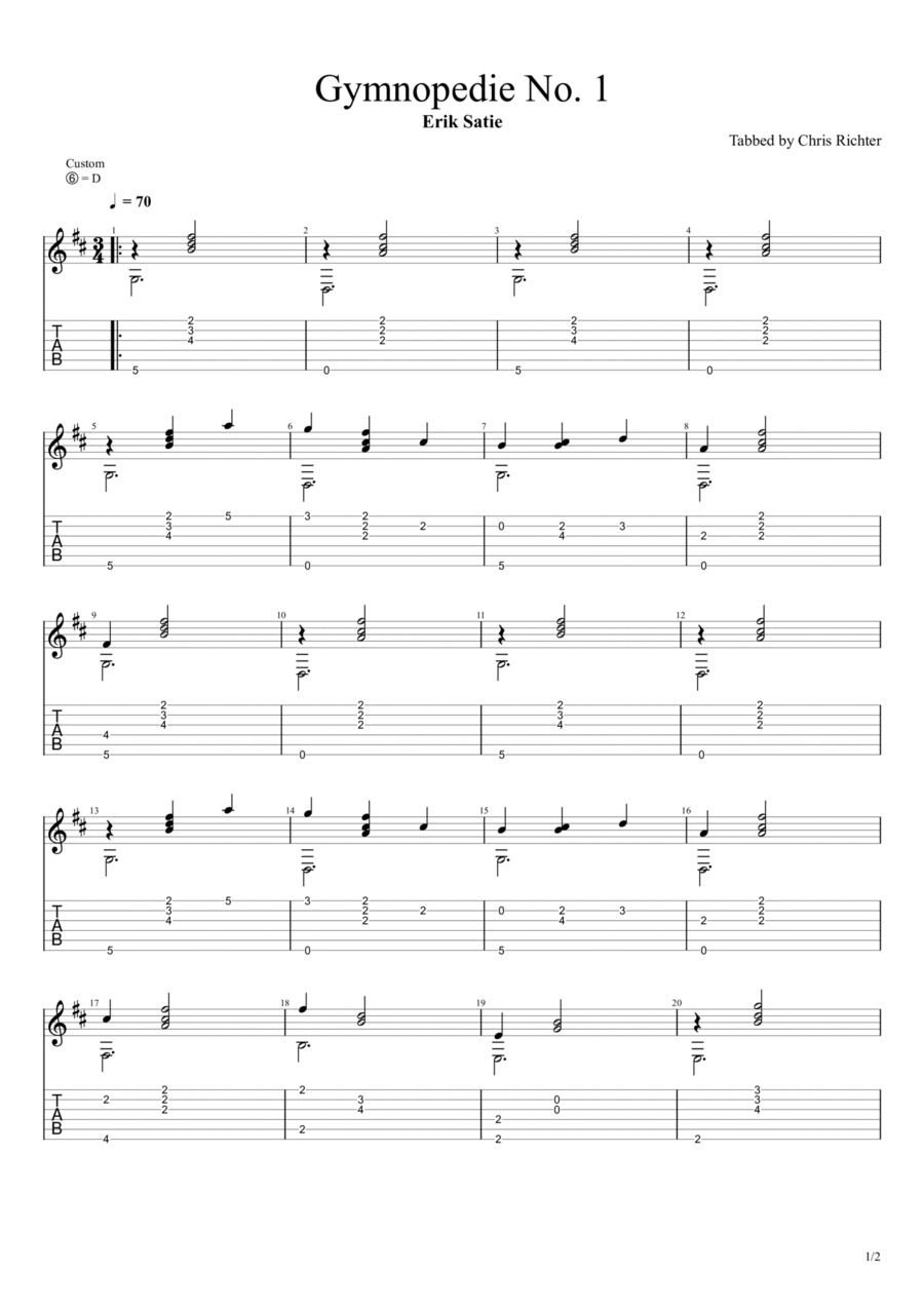 Gymnopedie No. 1 (Erik Satie) Acoustic Guitar scores gallery preview page 1