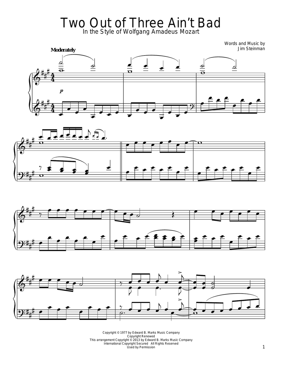 Two Out Of Three Ain't Bad (in the style of Wolfgang Amadeus Mozart) Piano Solo scores gallery preview page 1