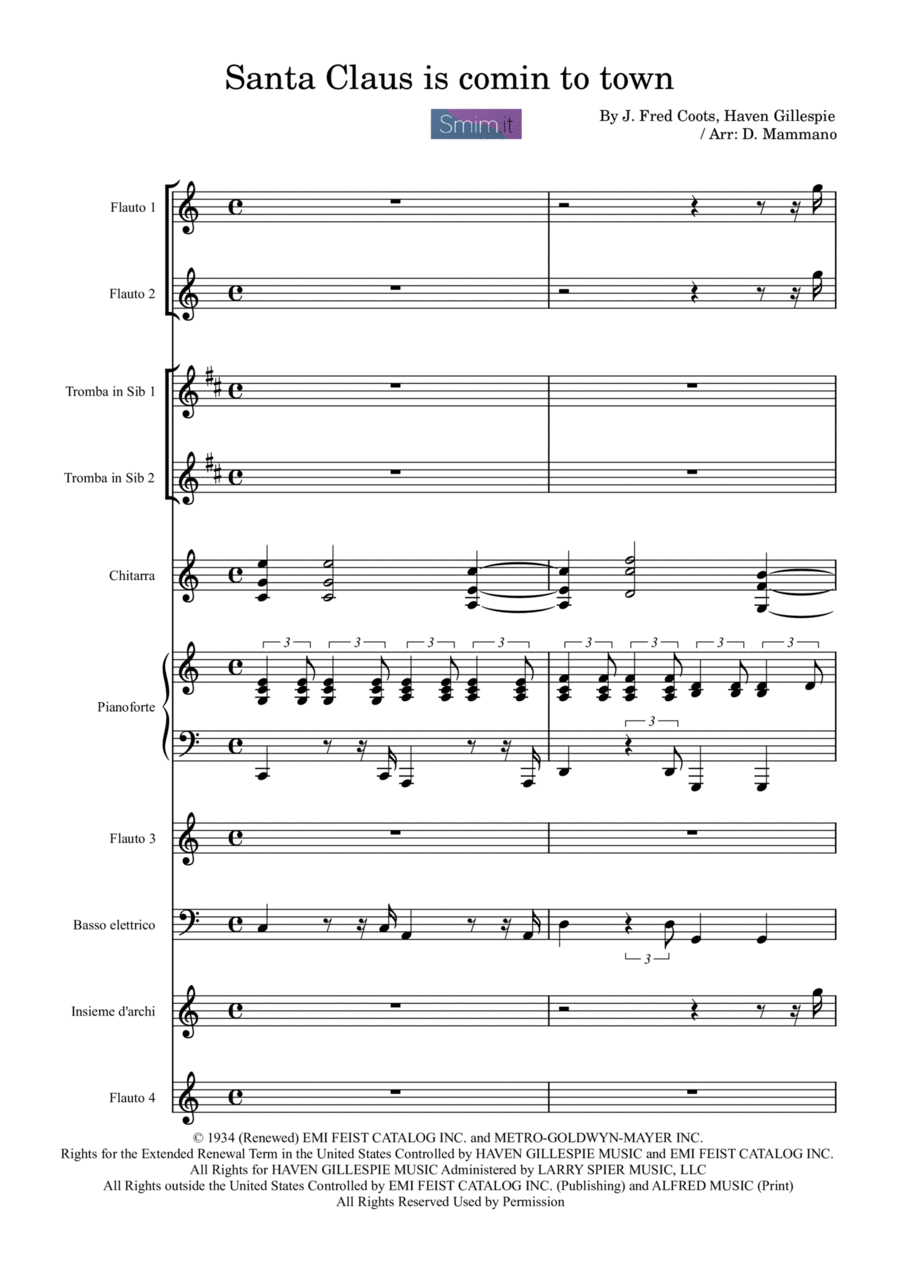Santa Claus Is Comin' To Town Clarinet scores gallery preview page 1