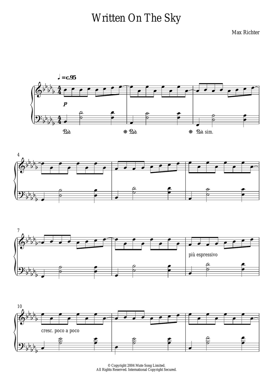 Written On The Sky Piano Solo scores gallery preview page 1