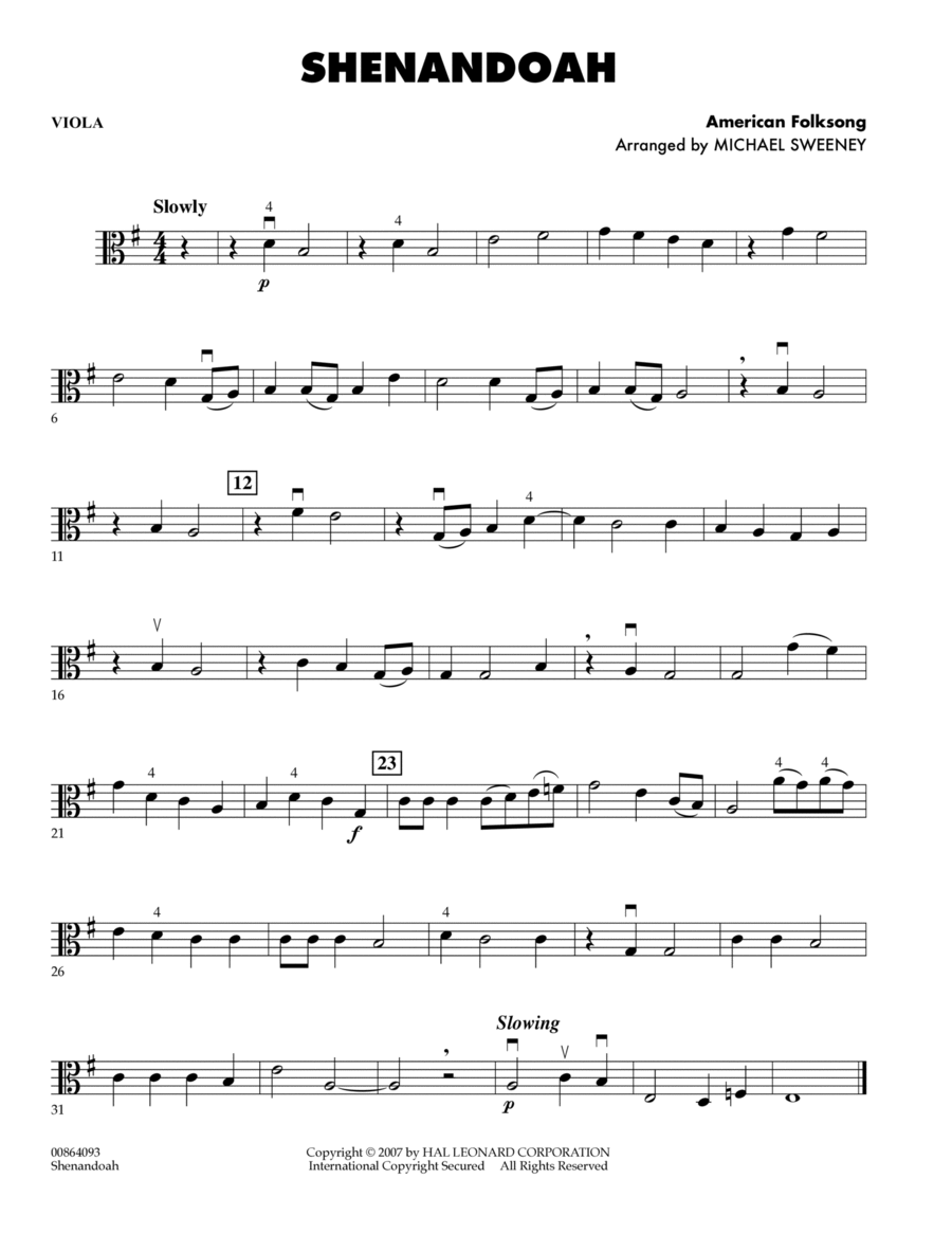 Shenandoah - Viola Shenandoah - Viola Viola scores gallery preview page 1