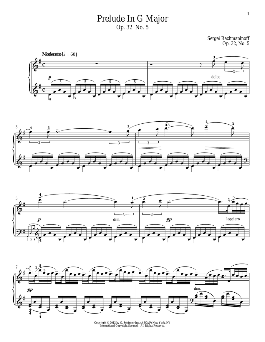 Prelude In G Major, Op. 32, No. 5 Piano Solo scores gallery preview page 1