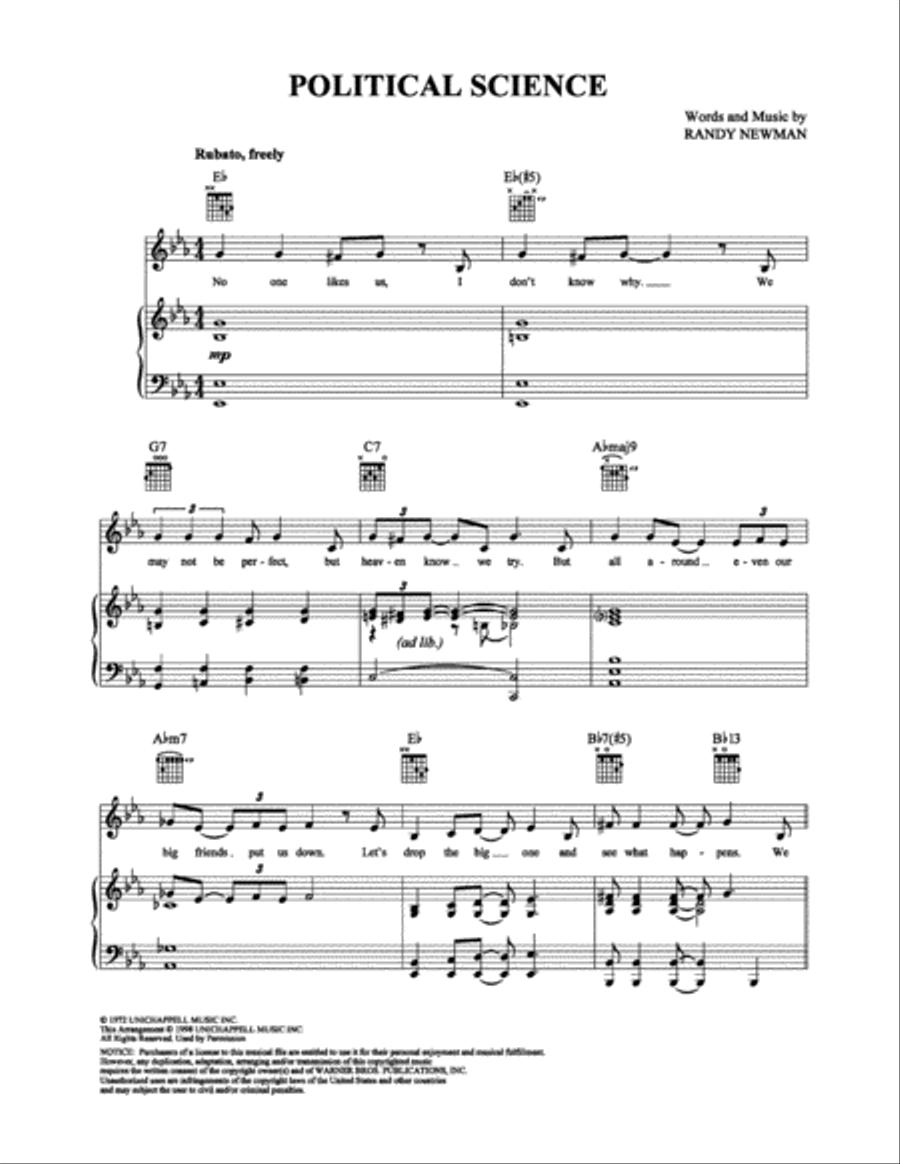 Political Science Piano, Vocal, Guitar scores gallery preview page 1