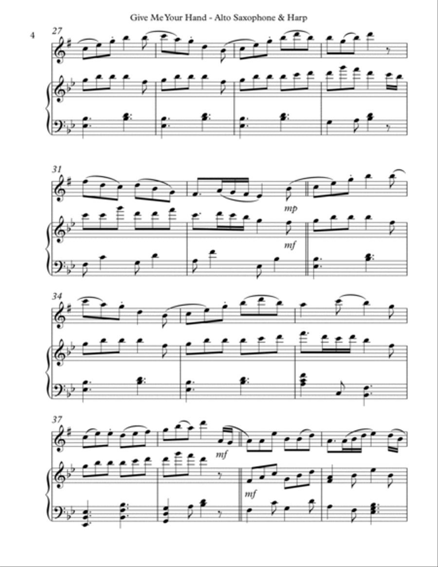 Give Me Your Hand, Duet for Eb Alto Saxophone & Harp image number null