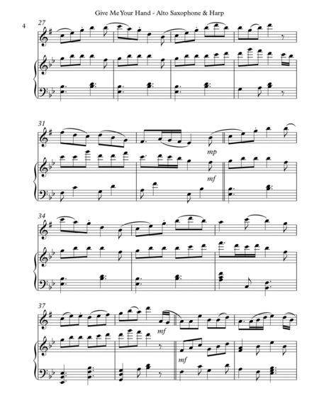Give Me Your Hand, Duet for Eb Alto Saxophone & Harp Alto Saxophone - Digital Sheet Music
