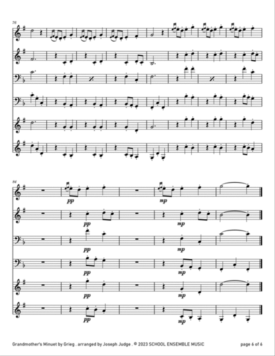 Grandmother's Minuet by Grieg for Brass Quartet in Schools Brass Quartet scores gallery preview page 6