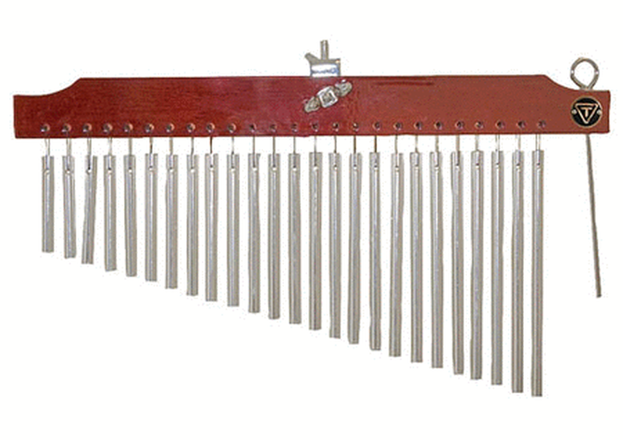25 Chrome Chimes with Brown Finish Wood Bar