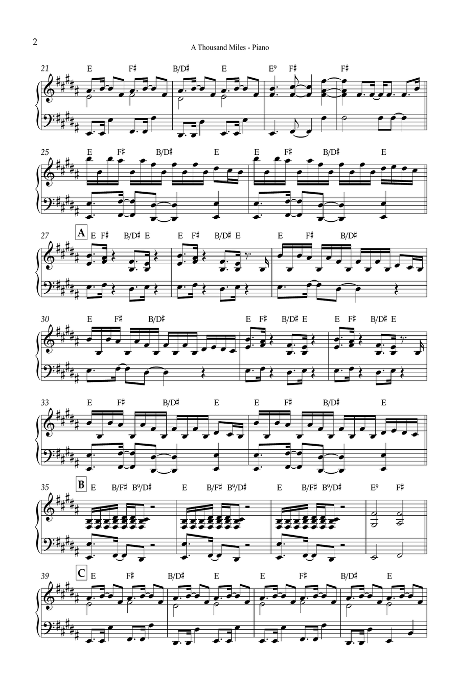 A Thousand Miles Easy Piano scores gallery preview page 2
