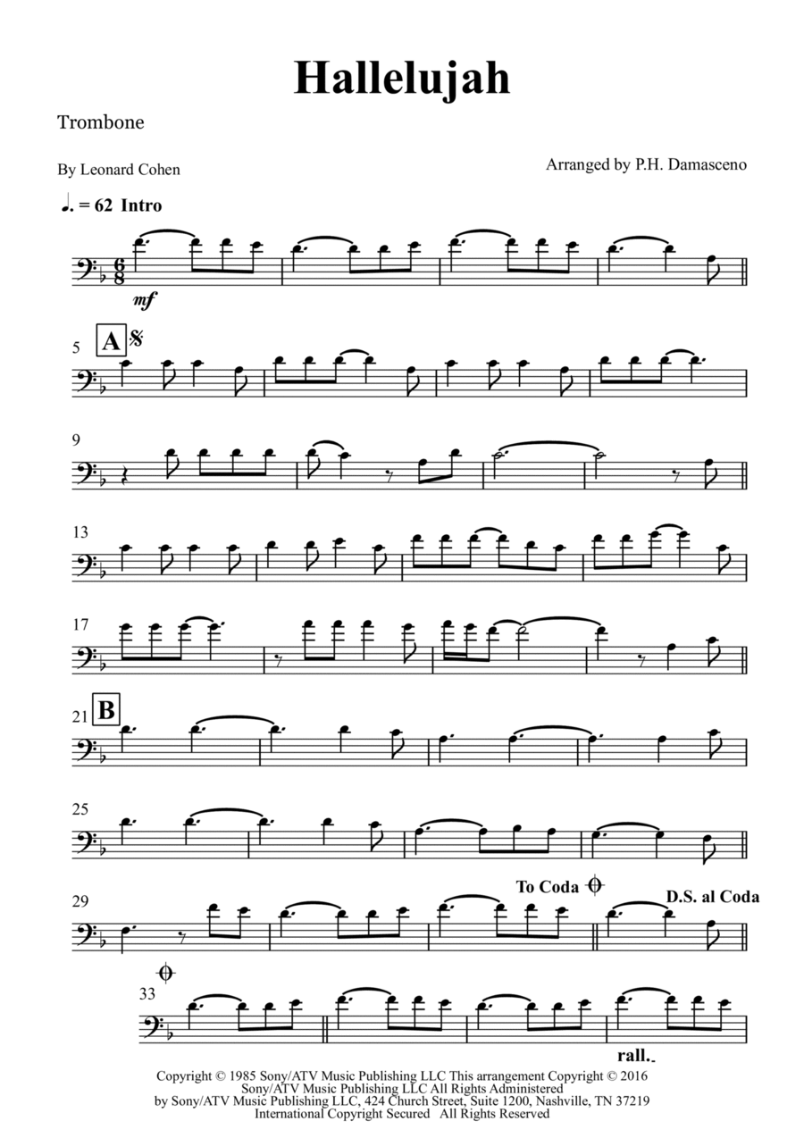 Hallelujah Trombone Solo scores gallery preview page 1