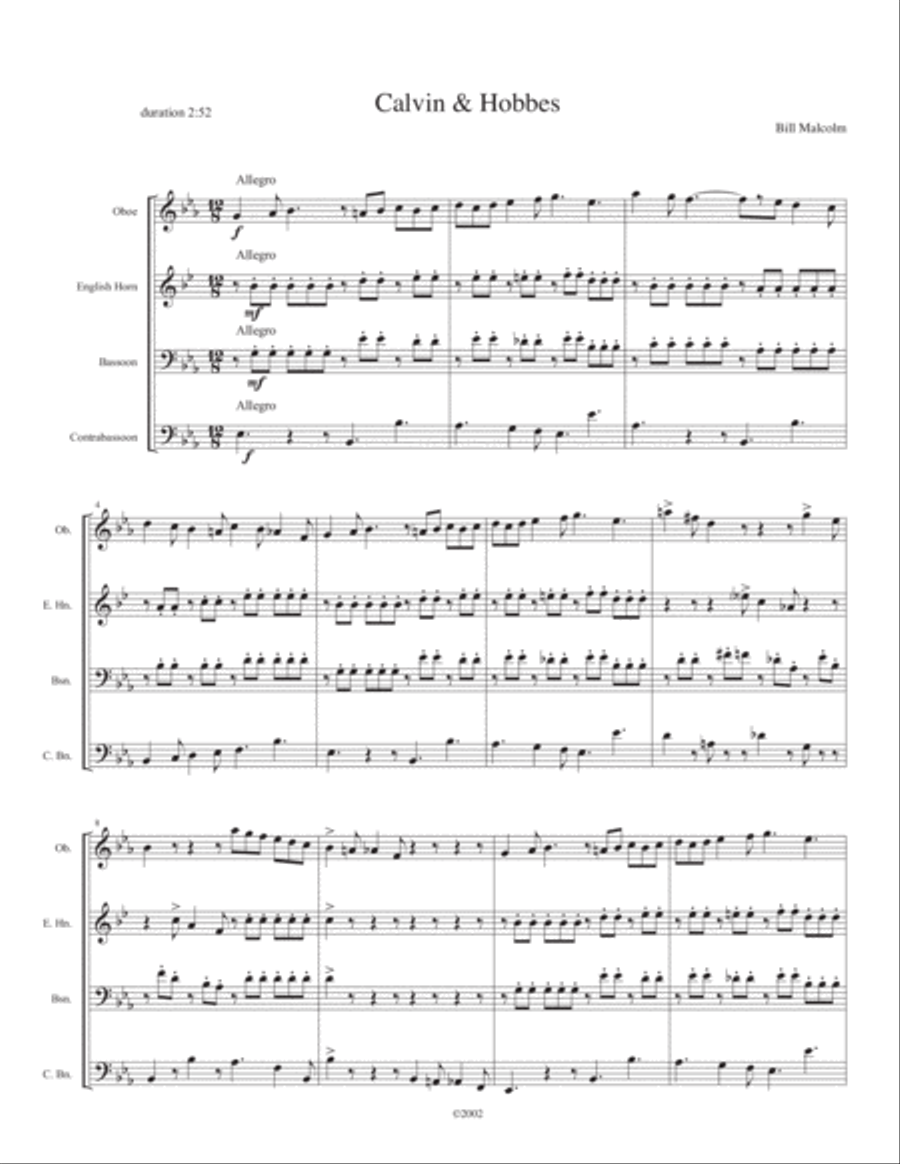 Calvin & Hobbes for double reed quartet Woodwind Quartet scores gallery preview page 1