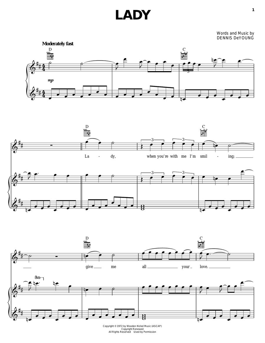 Lady Piano, Vocal, Guitar scores gallery preview page 1