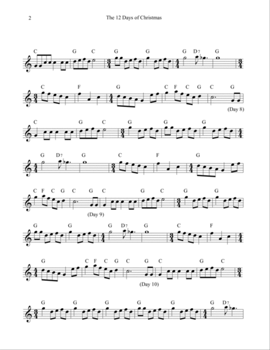 The 12 Days of Christmas for Guitar with Chords Easy Guitar scores gallery preview page 2