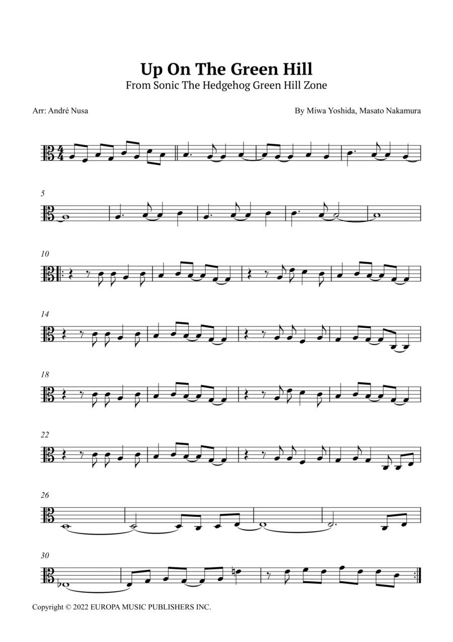 Up On The Green Hill From Sonic The Hedgehog Green Hill Zone Viola Solo scores gallery preview page 1