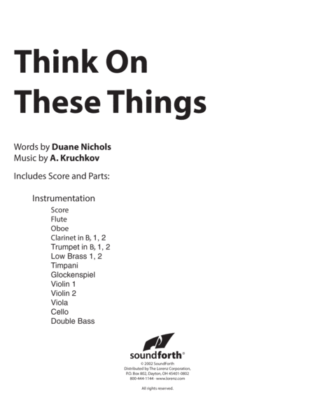 Think on These Things - Orchestral Score and Parts