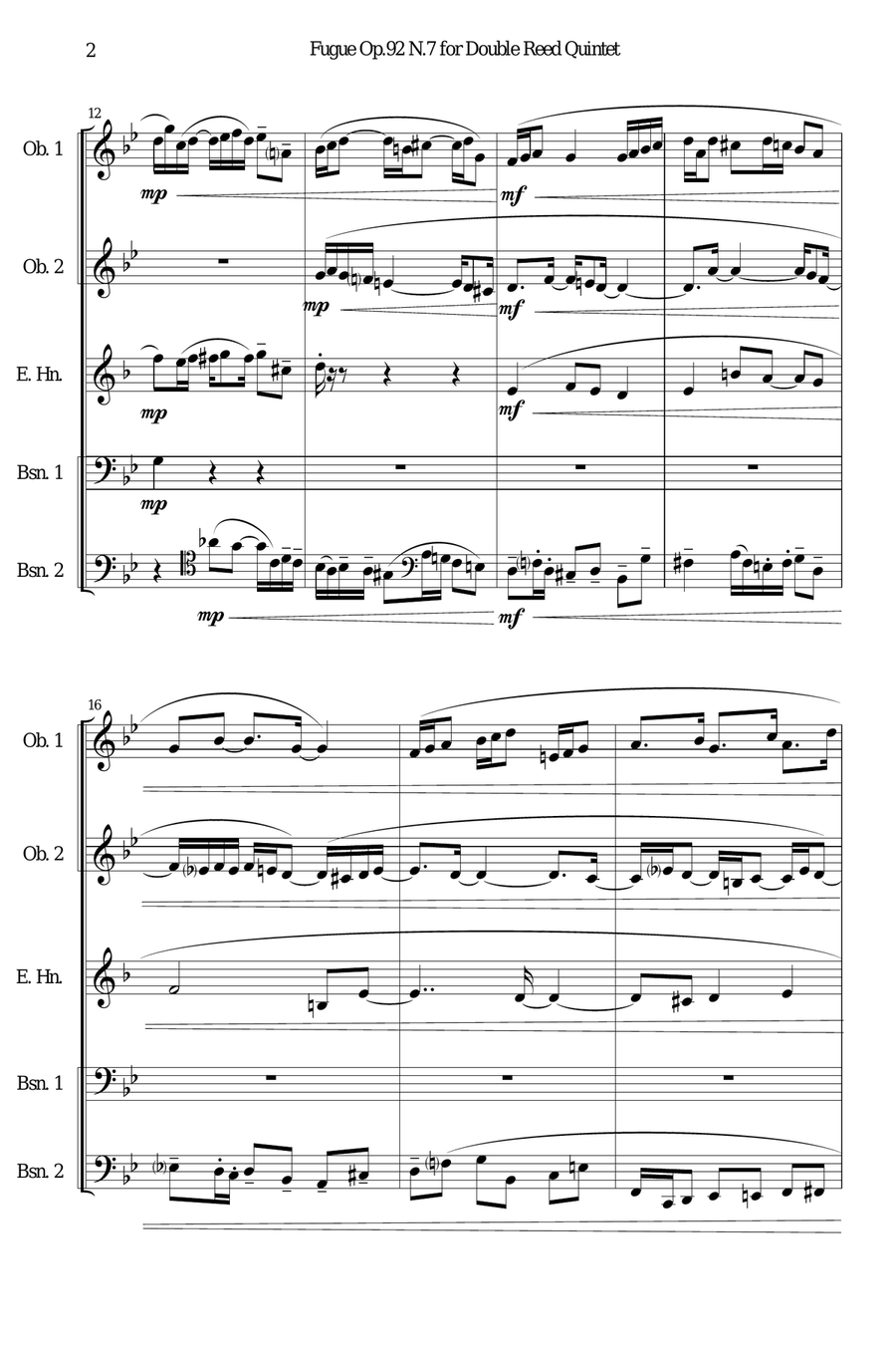 Fugue Op.92 N.7 for Double Reed Quintet Woodwind Quintet scores gallery preview page 2