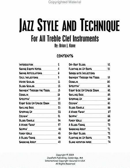 Jazz Style and Technique for Treble Clef Instruments