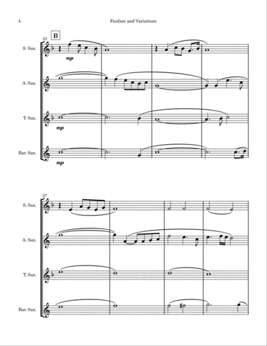 Fanfare and Variations (Sax Quartet) Saxophone Quartet scores gallery preview page 4
