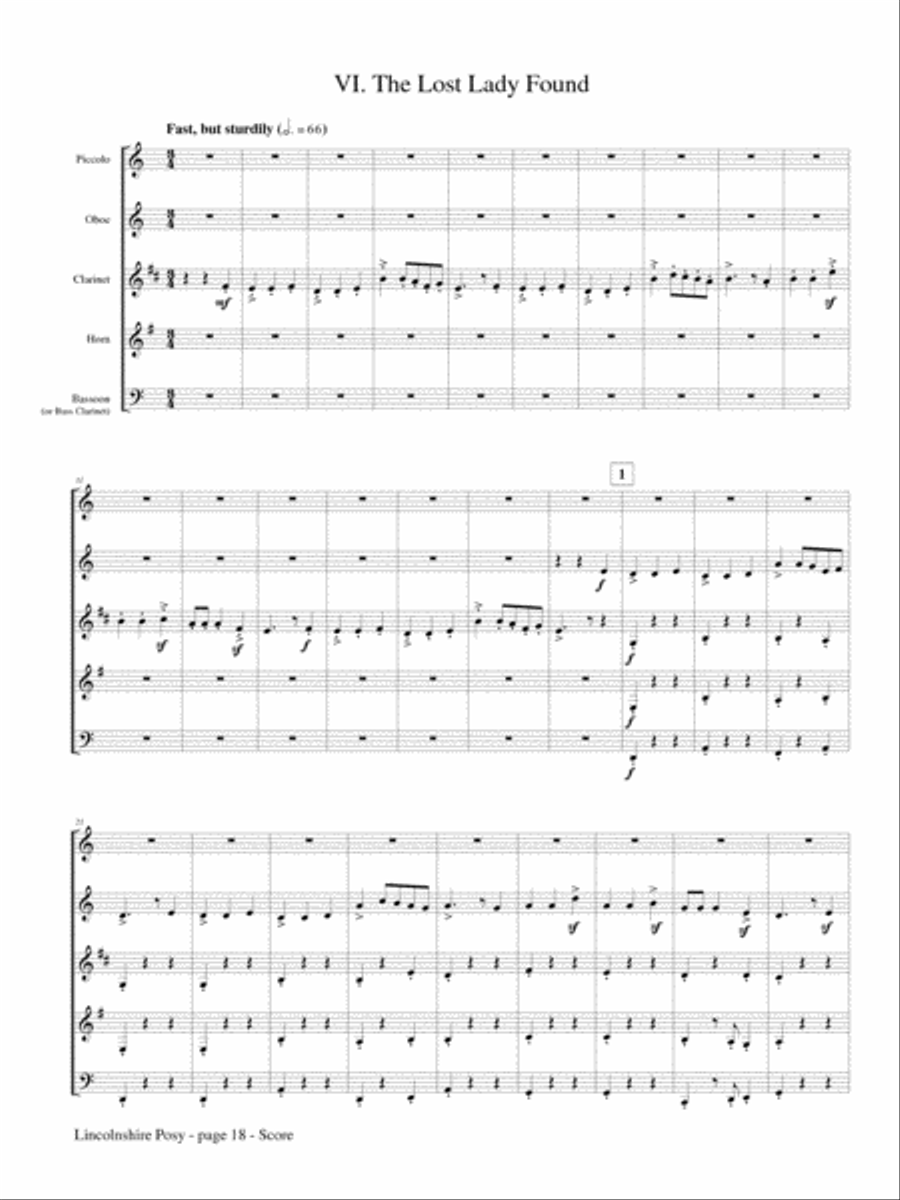 Lincolnshire Posy (Wind Quintet) Woodwind Quintet scores gallery preview page 4