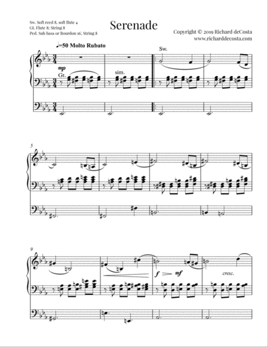 Serenade for Organ Organ Solo scores gallery preview page 1