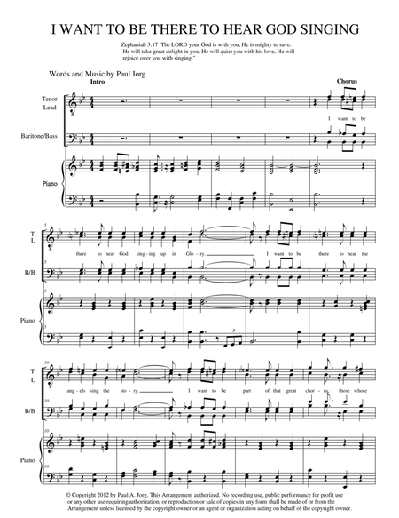 I WANT TO BE THERE TO HEAR GOD SINGING - SATB with piano accompanyment. image number null