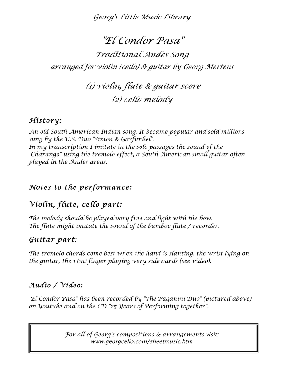 El Condor Pasa for cello / violin & guitar Small Ensemble scores gallery preview page 3