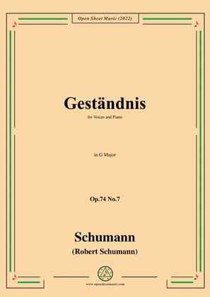 Book cover for Schumann-Gestandnis,Op.74 No.7,in G Major,for Voice and Piano