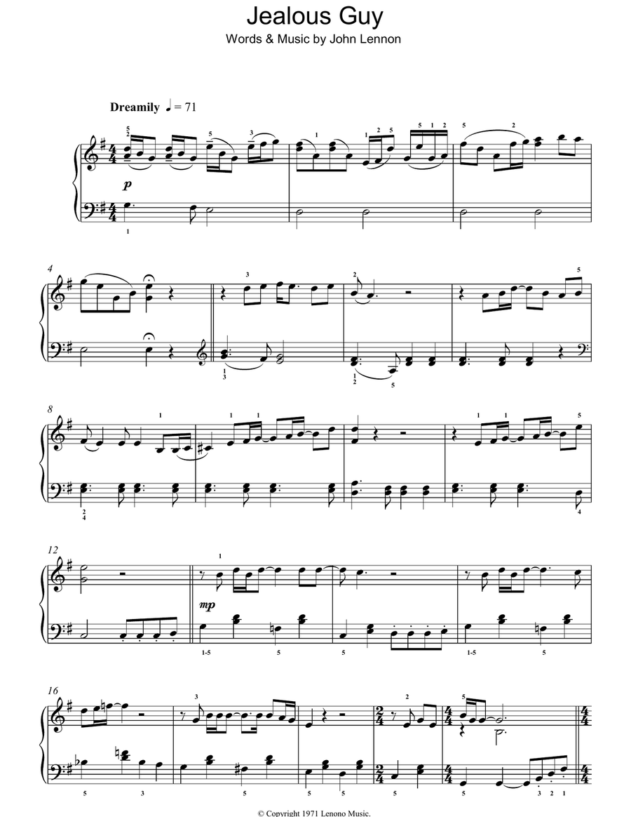 Jealous Guy Jealous Guy Piano Solo scores gallery preview page 1