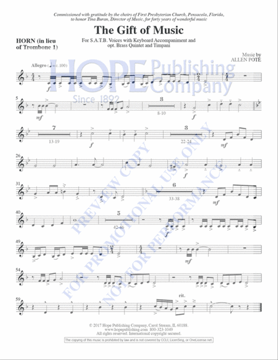 Gift of Music, The- Brass Parts: Conductor's Score: 2 B-flat Trumpets, 3 Trombon Choir scores gallery preview page 18