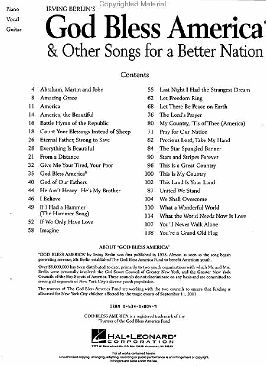 Irving Berlin's God Bless America® & Other Songs for a Better Nation Piano, Vocal, Guitar scores gallery preview page 2