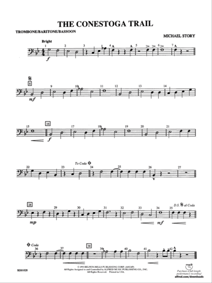 The Conestoga Trail: 1st Trombone Concert Band scores gallery preview page 1