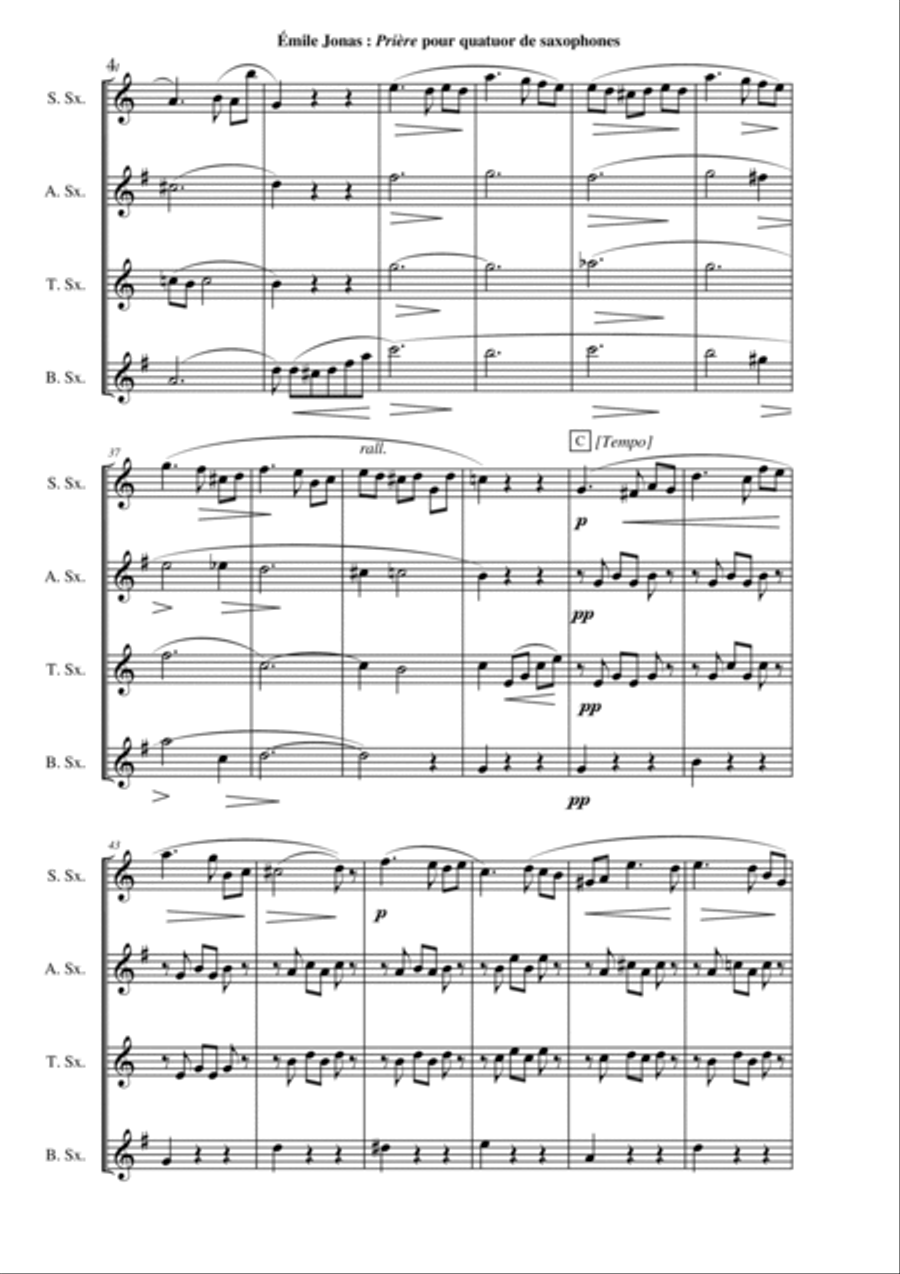 Emile Jonas: Prière for SATB saxophone quartet