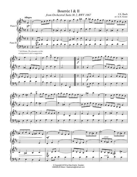 Bourree Suite 2 BWV 1067 for piano duet (2 pianos) image number null