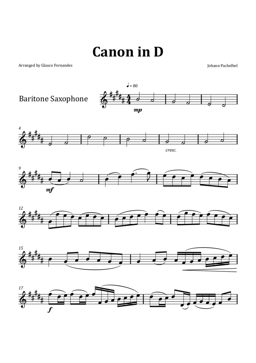 Canon by Pachelbel - Baritone Saxophone Solo image number null