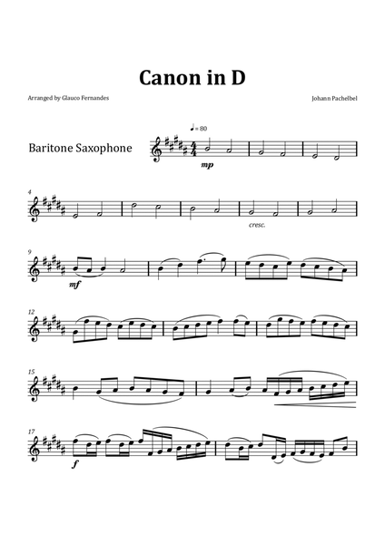 Canon by Pachelbel - Baritone Saxophone Solo image number null