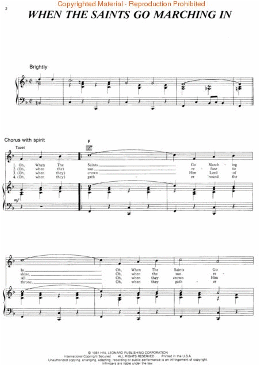 When The Saints Go Marching In (PVG) Piano, Vocal, Guitar scores gallery preview page 2