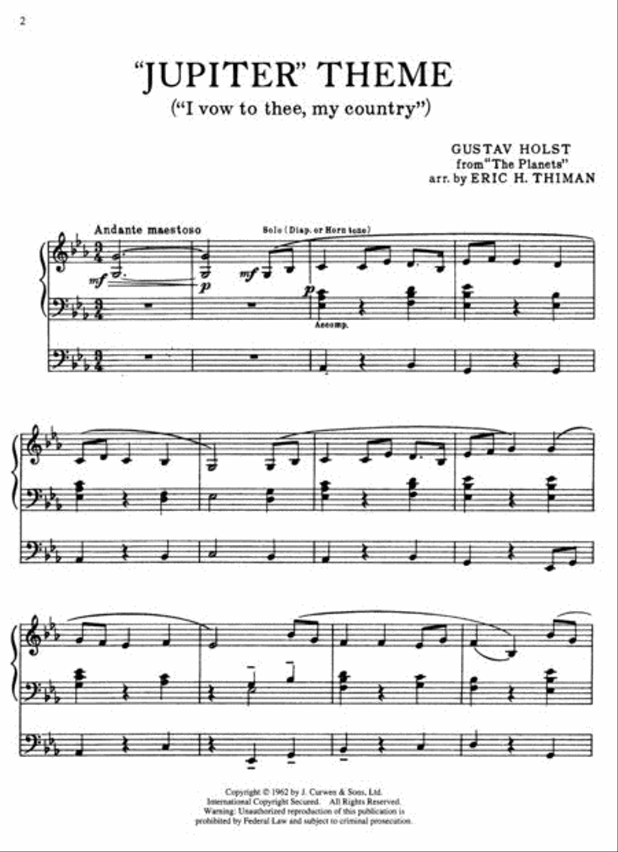 Jupiter Theme: I Vow to Thee My Country (from The Planets) Organ scores gallery preview page 2