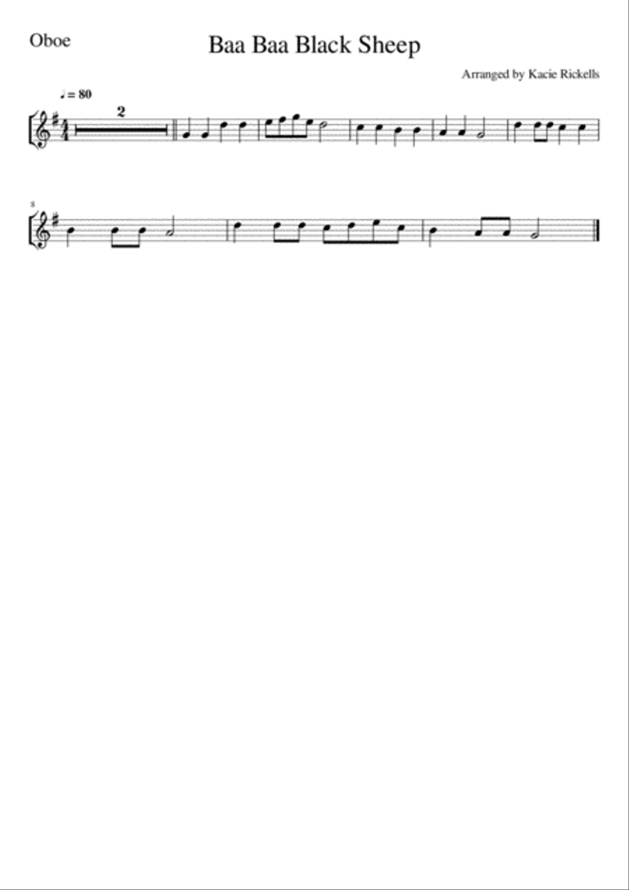 Baa Baa Black Sheep - Oboe Solo Piano scores gallery preview page 2