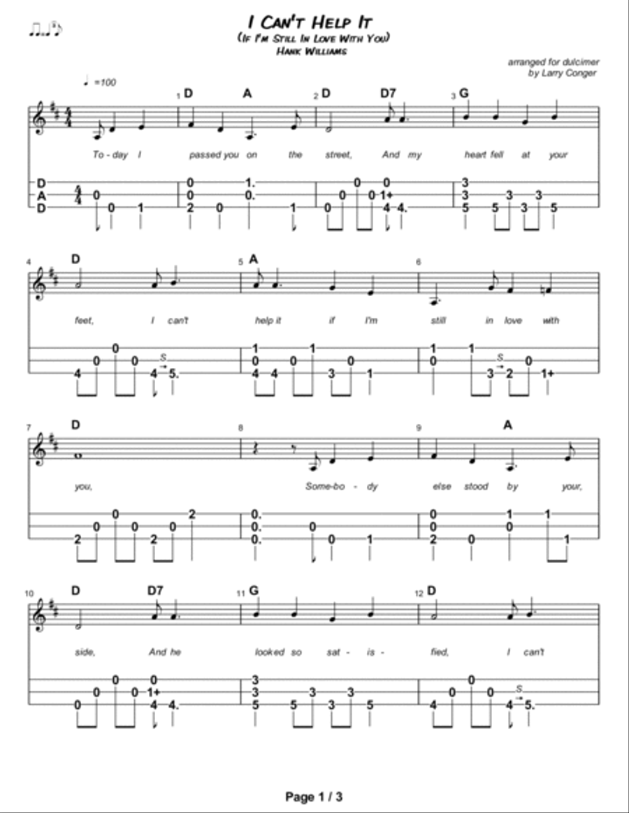 I Can't Help It (if I'm Still In Love With You) Dulcimer scores gallery preview page 2