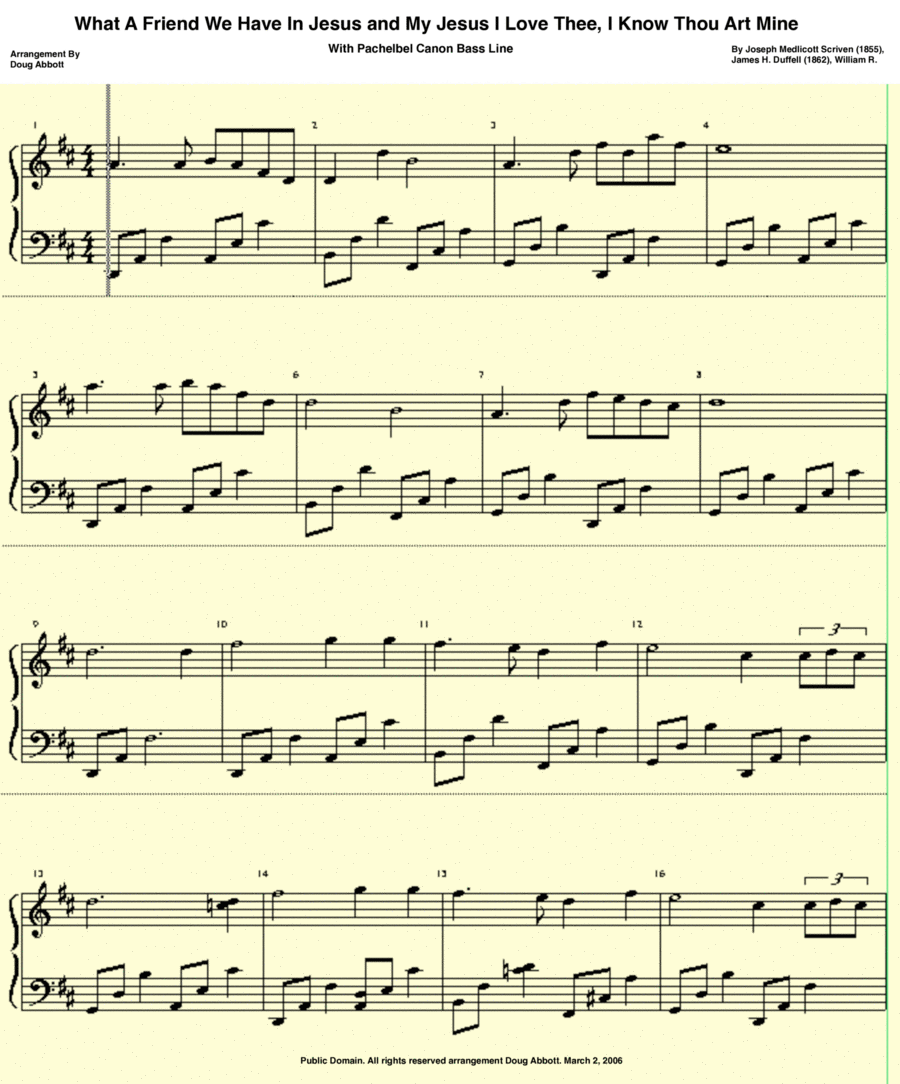 What a Friend We Have In Jesus And My Jesus I Love Thee With Pachelbel Canon Bass Voice scores gallery preview page 1