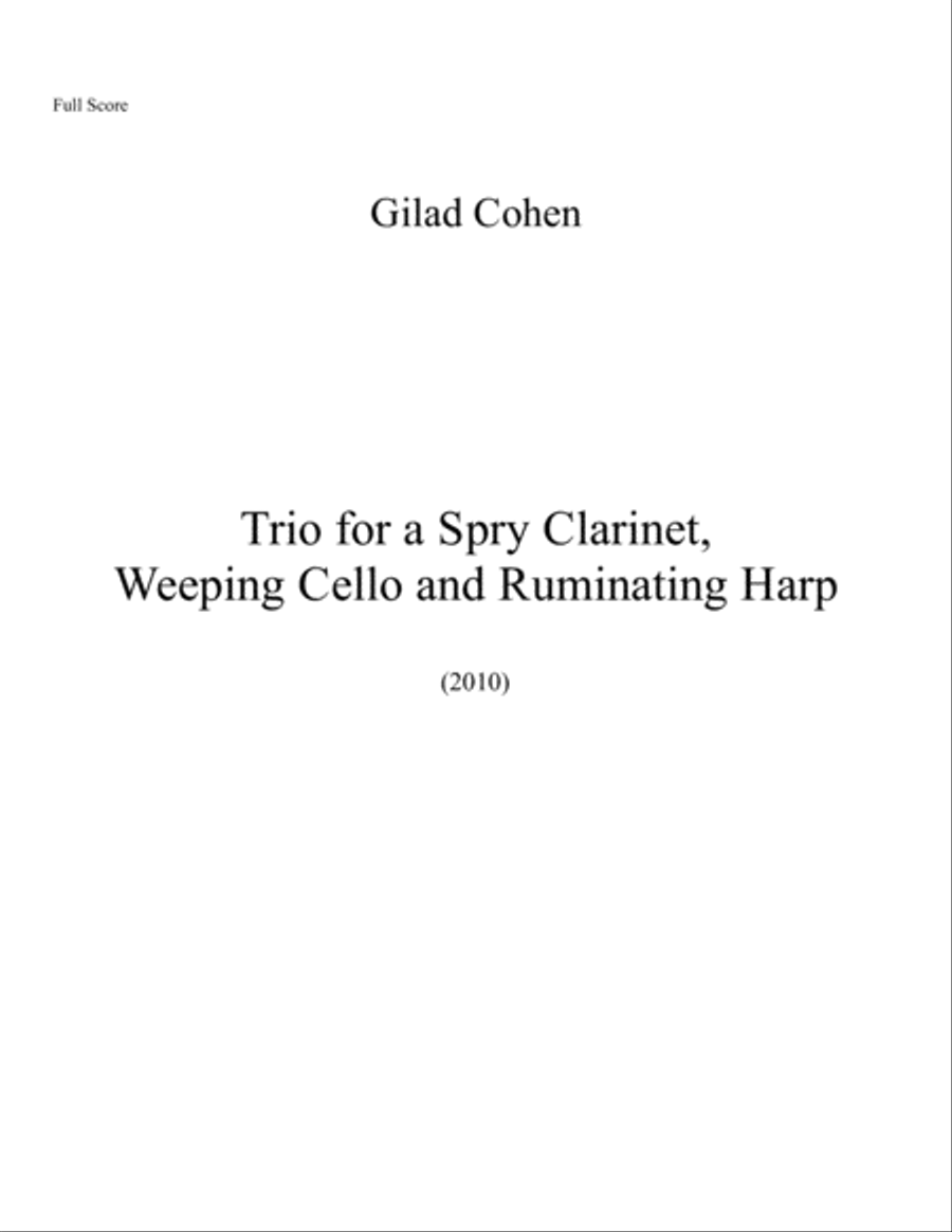 Trio for a Spry Clarinet, Weeping Cello and Ruminating Harp Small Ensemble scores gallery preview page 1