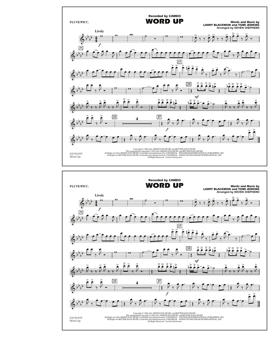 Word Up - Flute/Piccolo Word Up - Flute/Piccolo Marching Band scores gallery preview page 1