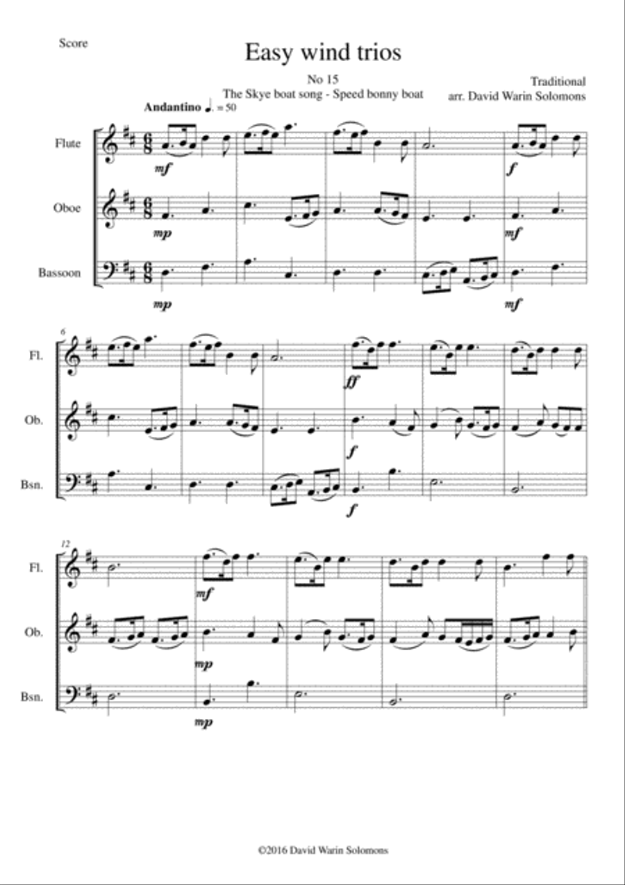 The Skye boat song (Speed bonny boat) for wind trio (flute, oboe, bassoon) Woodwind Trio scores gallery preview page 1
