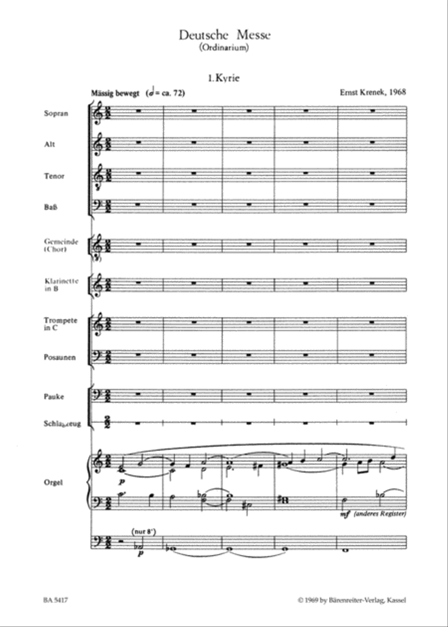 Deutsche Messe fur Chor, Gemeinde und Instrumente 4-Part scores gallery preview page 2