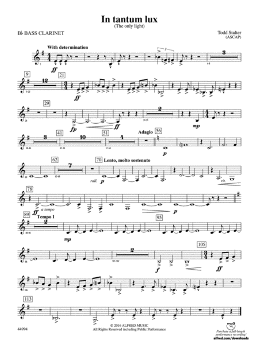 In tantum lux: B-flat Bass Clarinet Concert Band scores gallery preview page 1