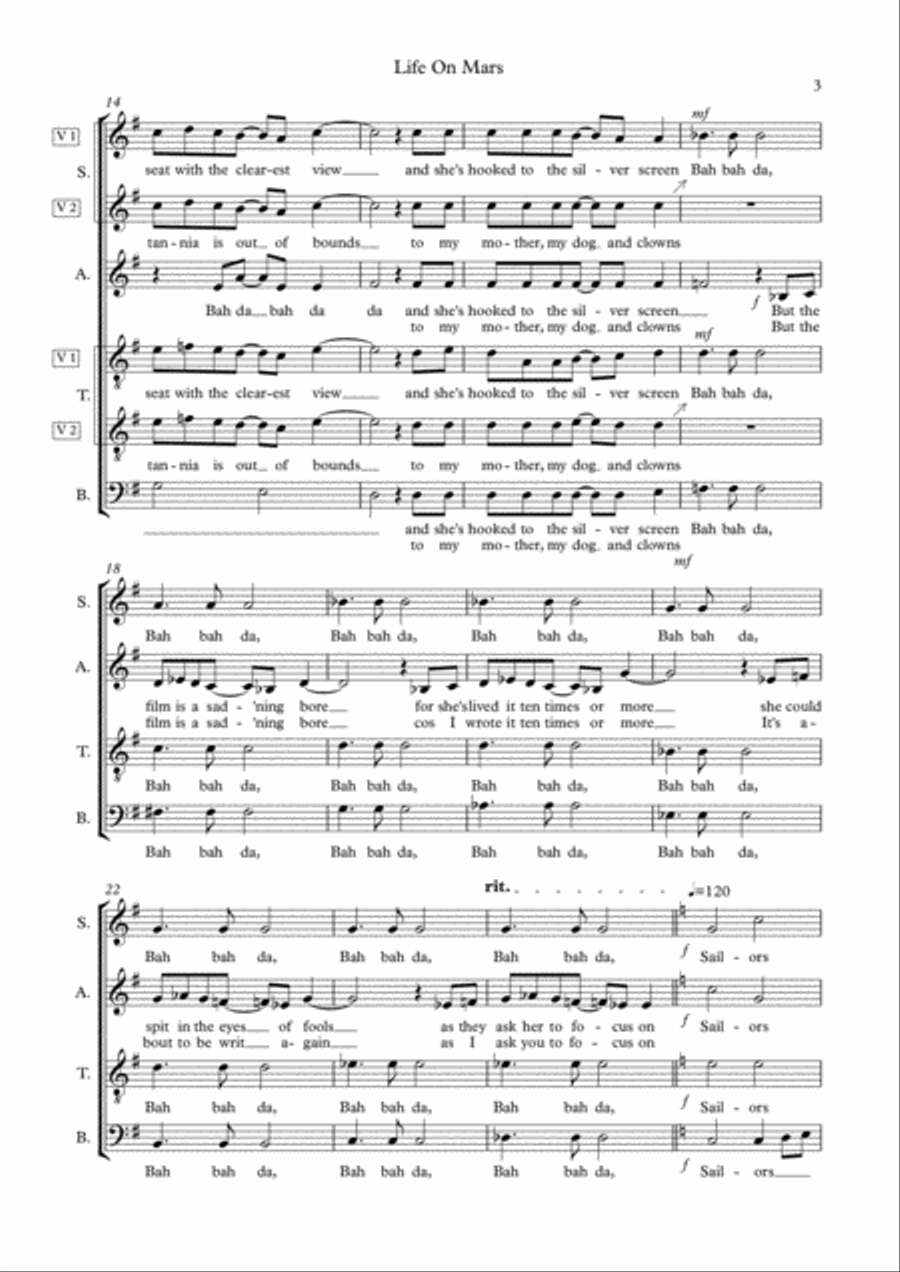 Life On Mars 4-Part scores gallery preview page 3