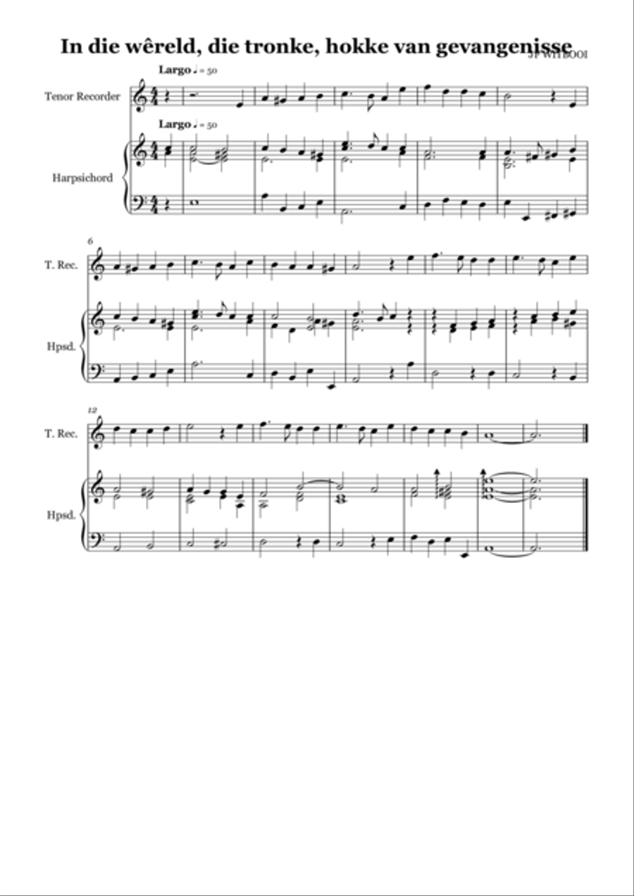Recorder Quartet Sonata 2 mov I Largo Recorder scores gallery preview page 1