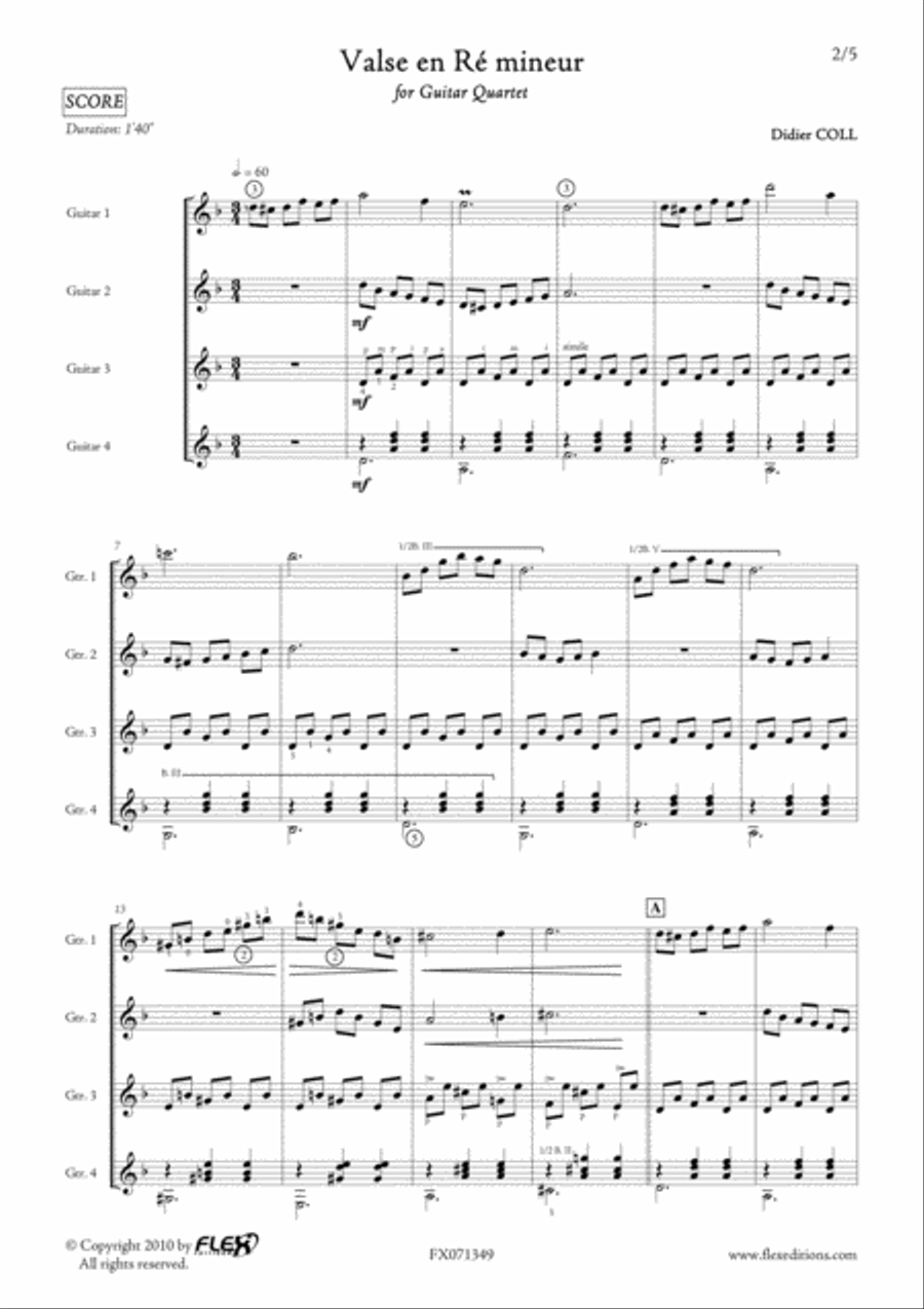 Valse en Re mineur for 4 Guitars Guitar Ensemble scores gallery preview page 2
